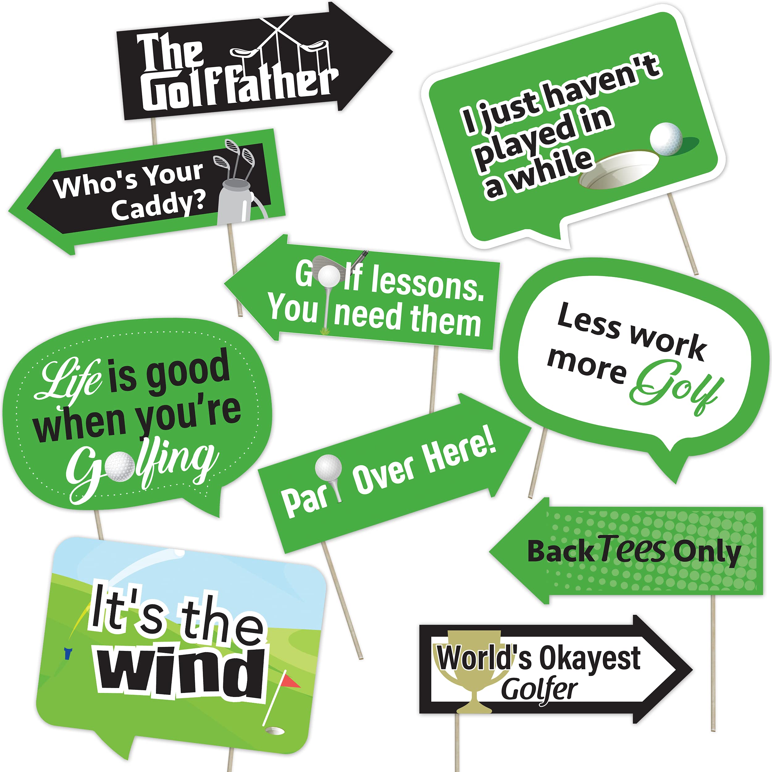 Golf Themed Photo Booth Props - Golf Party Decorations - Funny Photography Supplies - Selfie Props With Sticks - 10Pcs